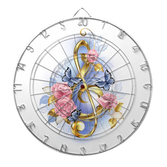 Treble clef with Pink Roses Dartboard (Front)