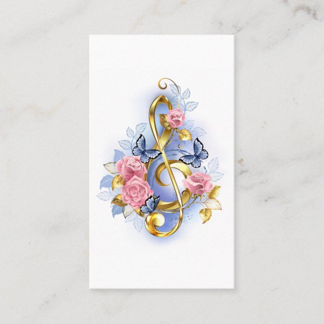 Treble clef with Pink Roses Discount Card (Front)