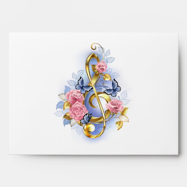Treble clef with Pink Roses Envelope (Front)