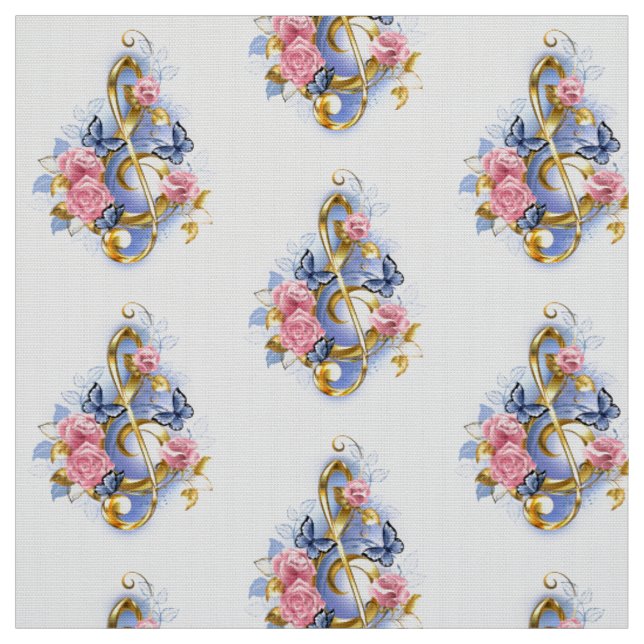 Treble clef with Pink Roses Fabric (Swatch)