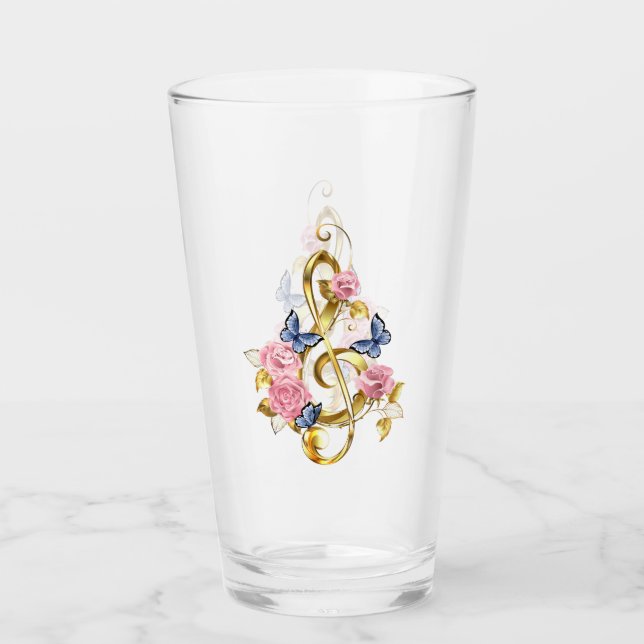 Treble clef with Pink Roses Glass (Front)