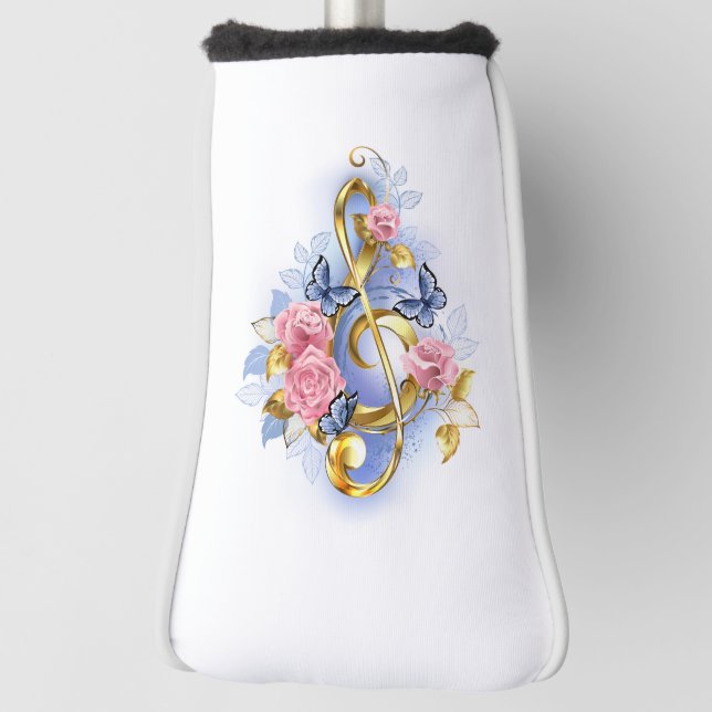 Treble clef with Pink Roses Golf Head Cover (Rotate 90)