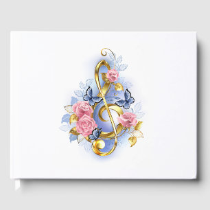 Treble clef with Pink Roses Guest Book