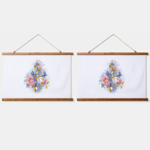 Treble clef with Pink Roses Hanging Tapestry
