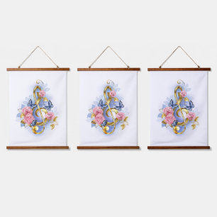 Treble clef with Pink Roses Hanging Tapestry