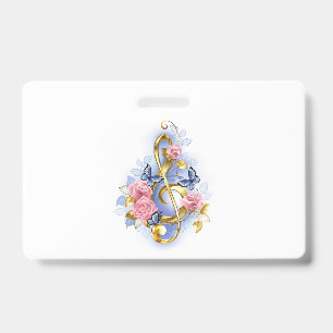 Treble clef with Pink Roses ID Badge