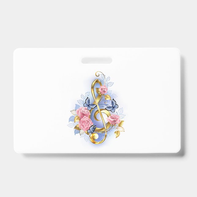Treble clef with Pink Roses ID Badge (Front)
