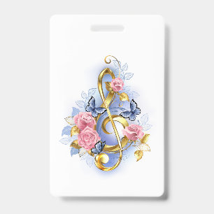 Treble clef with Pink Roses ID Badge