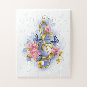 Treble clef with Pink Roses Jigsaw Puzzle