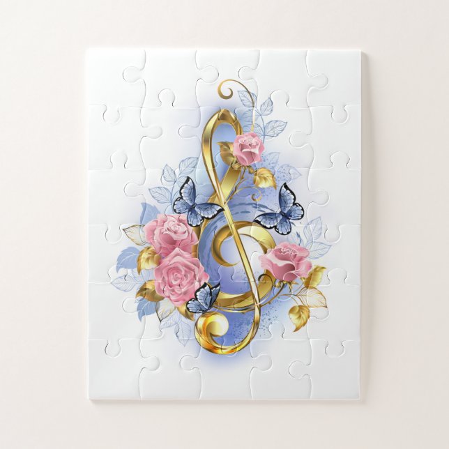 Treble clef with Pink Roses Jigsaw Puzzle (Vertical)