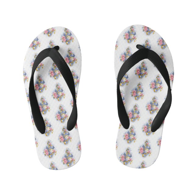 Treble clef with Pink Roses Kid's Thongs (Footbed)
