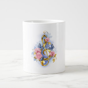 Treble clef with Pink Roses Large Coffee Mug