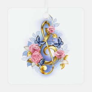 Treble clef with Pink Roses Metal Tree Decoration