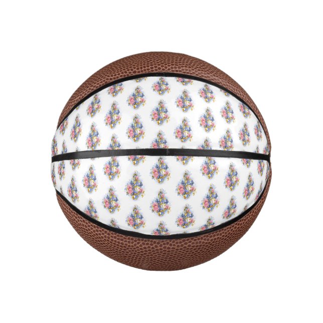 Treble clef with Pink Roses Mini Basketball (Front)