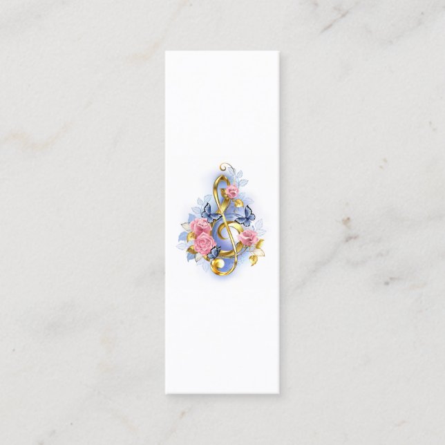 Treble clef with Pink Roses Mini Business Card (Front)