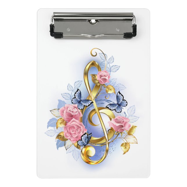 Treble clef with Pink Roses Mini Clipboard (Front)