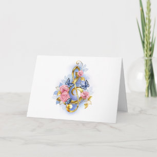 Treble clef with Pink Roses Note Card