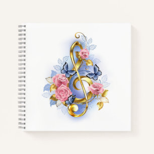Treble clef with Pink Roses Notebook