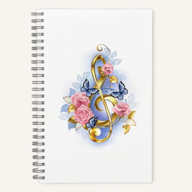 Treble clef with Pink Roses Notebook (Front)