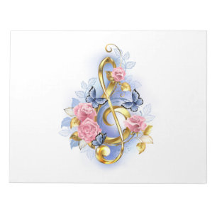 Treble clef with Pink Roses Notepad