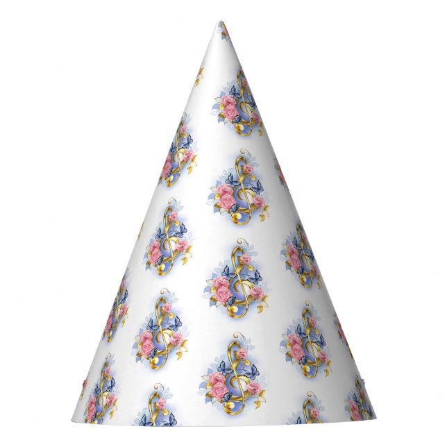 Treble clef with Pink Roses Party Hat (Front)