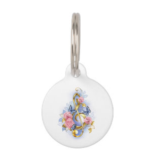 Treble clef with Pink Roses Pet Tag