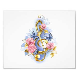 Treble clef with Pink Roses Photo Print