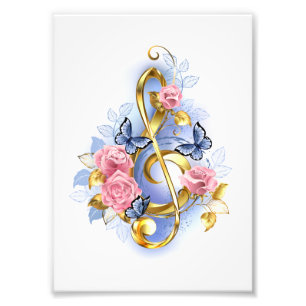 Treble clef with Pink Roses Photo Print