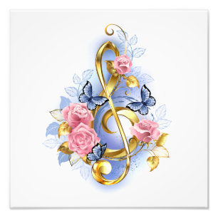 Treble clef with Pink Roses Photo Print
