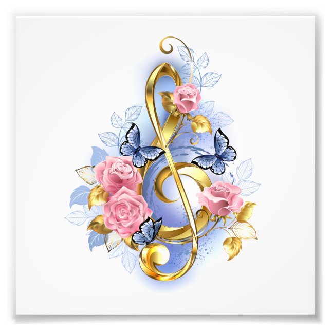 Treble clef with Pink Roses Photo Print (Front)