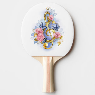 Treble clef with Pink Roses Ping Pong Paddle