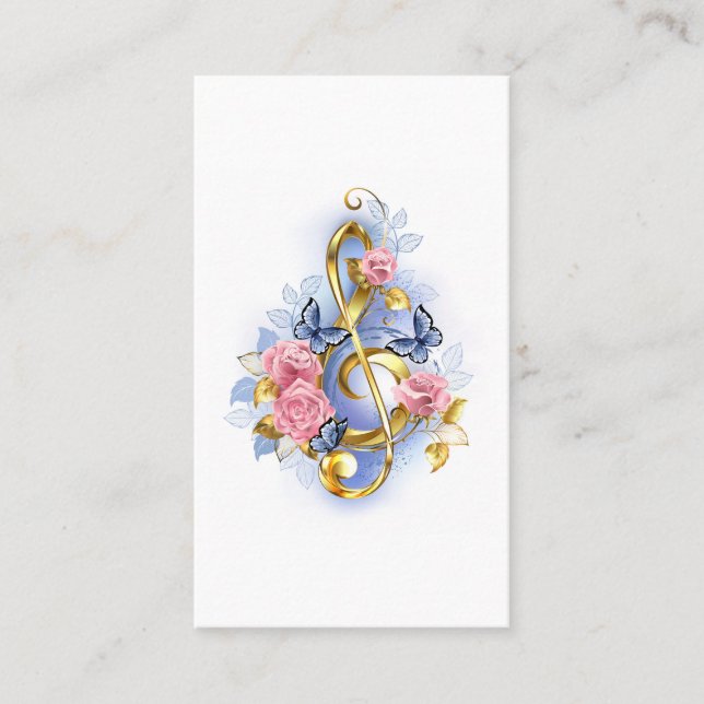 Treble clef with Pink Roses Place Card (Front)