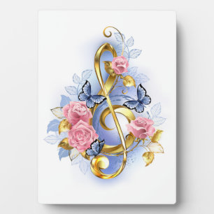 Treble clef with Pink Roses Plaque