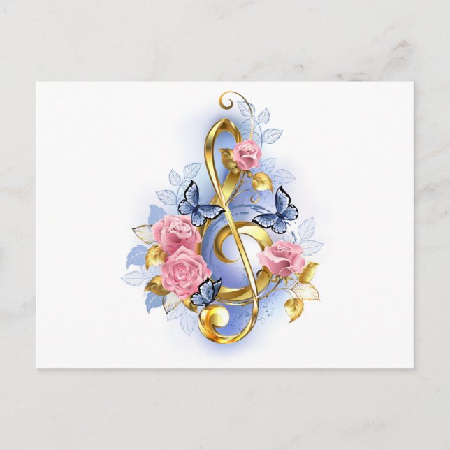 Treble clef with Pink Roses Postcard (Front)