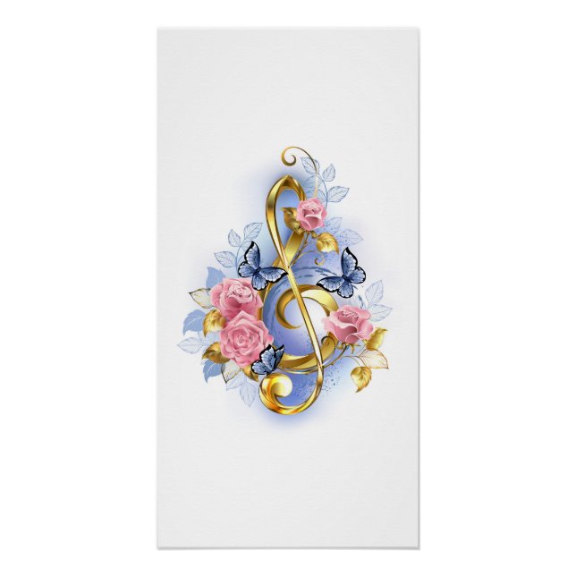Treble clef with Pink Roses Poster (Front)
