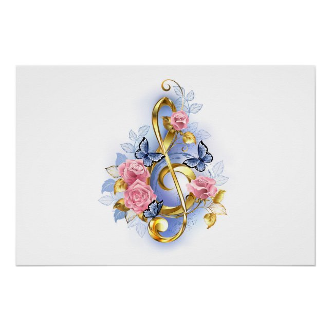 Treble clef with Pink Roses Poster (Front)