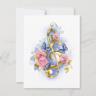 Treble clef with Pink Roses RSVP Card