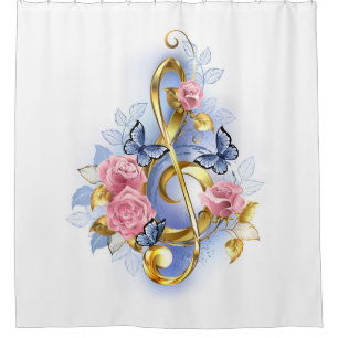 Treble clef with Pink Roses Shower Curtain