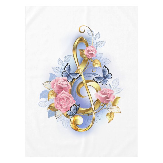 Treble clef with Pink Roses Tablecloth (Front)