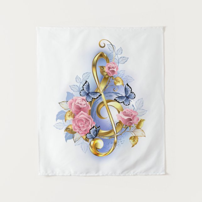Treble clef with Pink Roses Tapestry (Front)