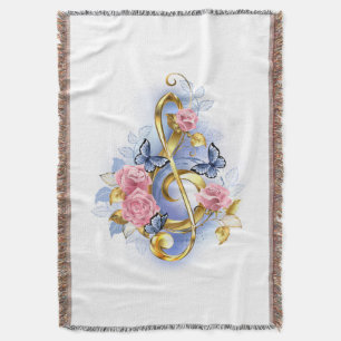 Treble clef with Pink Roses Throw Blanket