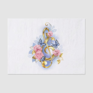 Treble clef with Pink Roses Tissue Paper
