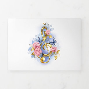 Treble clef with Pink Roses Tri-Fold Programme