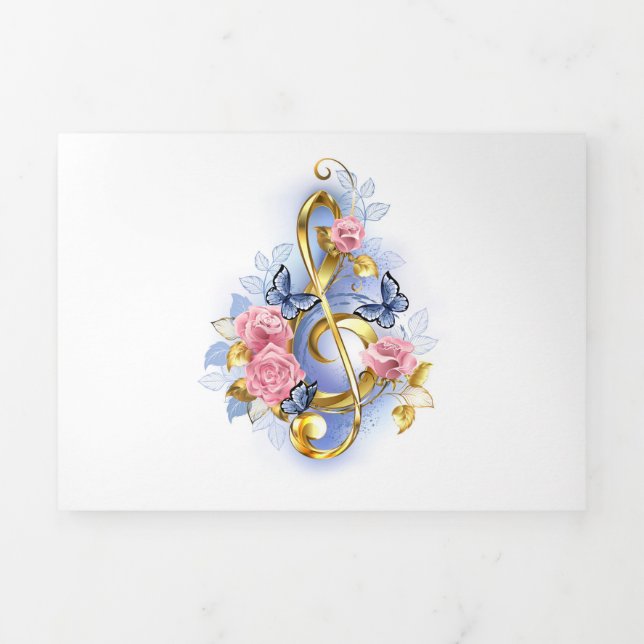 Treble clef with Pink Roses Tri-Fold Programme (Cover)