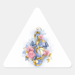 Treble clef with Pink Roses Triangle Sticker