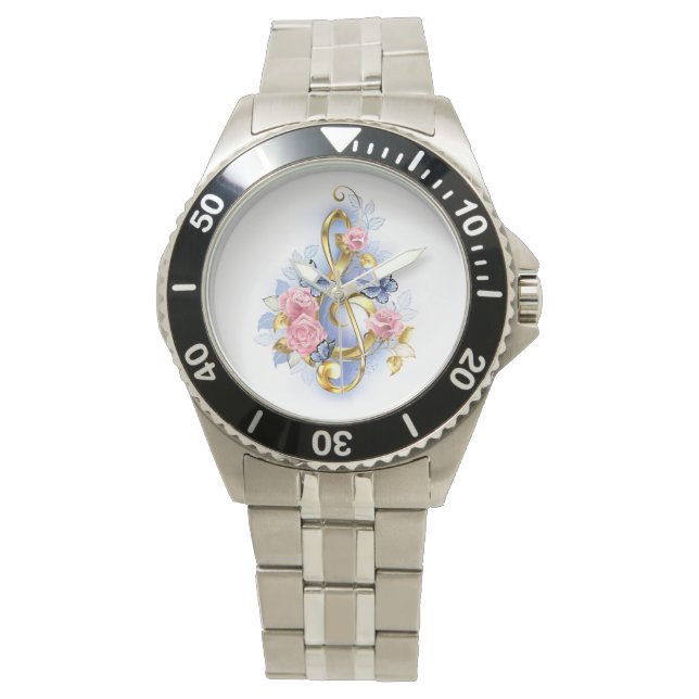 Treble clef with Pink Roses Watch (Front)