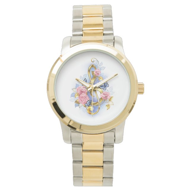 Treble clef with Pink Roses Watch (Front)