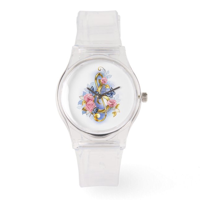 Treble clef with Pink Roses Watch (Front)