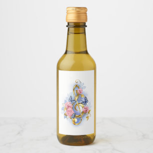Treble clef with Pink Roses Wine Label