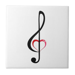 Treble clef with shiny pink heart ceramic tile